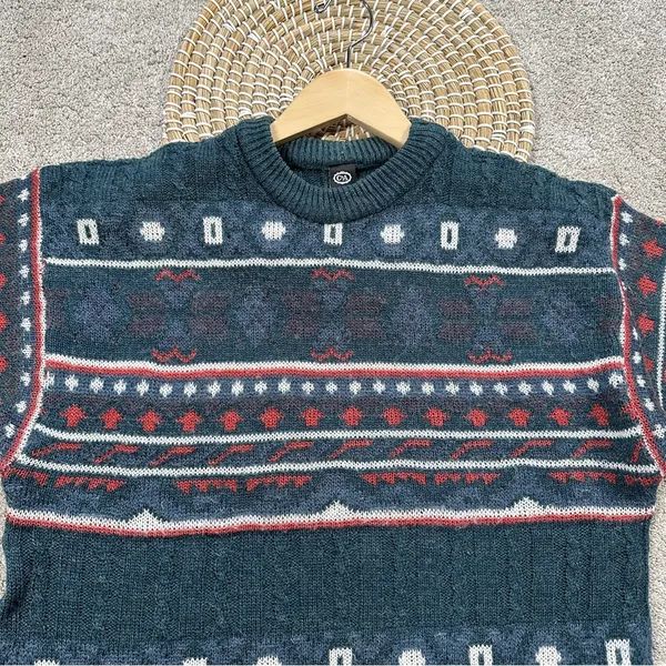 C&A Women’s Wool Blend Crewneck Sweater Grandpacore Cabin Multicolor Green L - Image 3