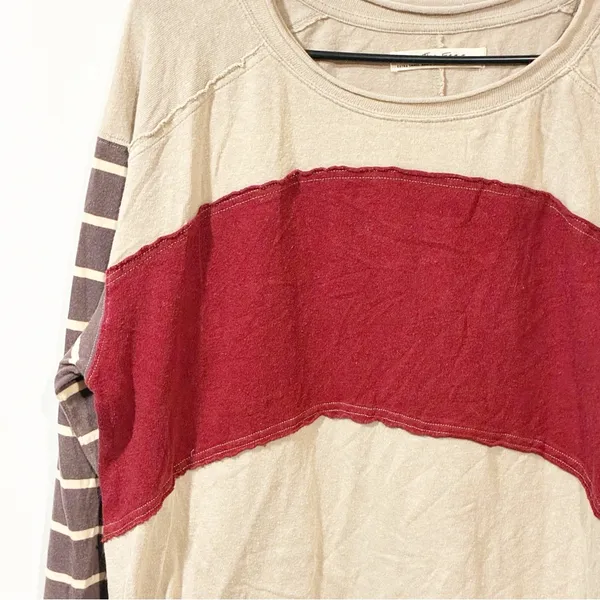 Free‎ People We The Free Red Cream Stripe Awesome Long-Sleeved T-Shirt Size XS - Image 3
