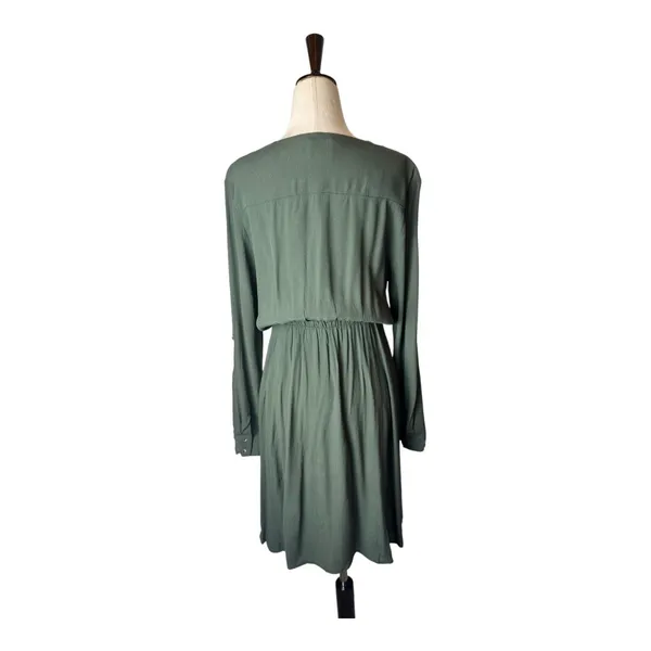Maeve Anthropologie Dress Women XS Olive Green Faux Wrap Mini Preppy‎ Boho Retro - Image 4