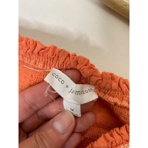 Coco+Jaimeson Womens Medium Top Smocked Cropped Peplum Ruffle Orange Multicolor - Image 4