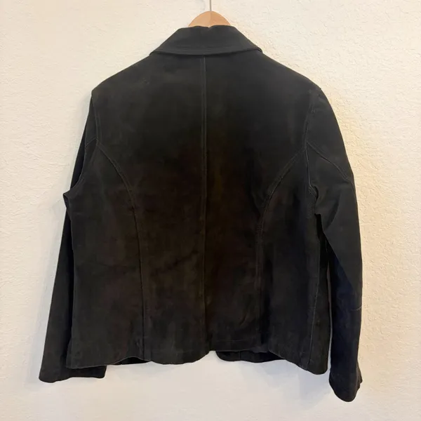 Vintage Chicos Suede Leather Jacket Large 2 Chore Pockets 90s Grunge Indie Black - Image 6