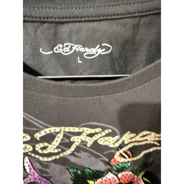 Ed Hardy‎ Rose Heart Rhinestone Charcoal Crop T-Shirt Retro Y2K NWT R - Image 2