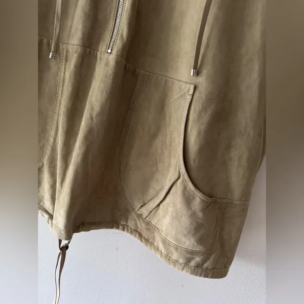 Elie Tahari Beige 100% Suede Sleeveless‎ Zip Up Jacket - Image 5