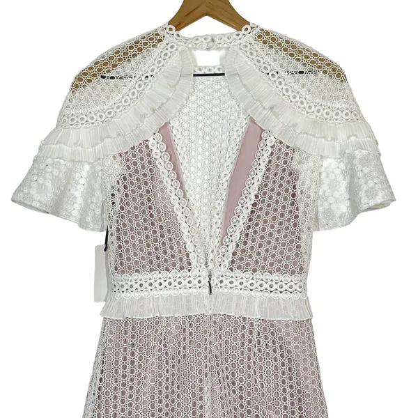 NEW Saylor Luka Mini Dress Women's Size Small White Floral Lace High Neck Lilac - Image 6