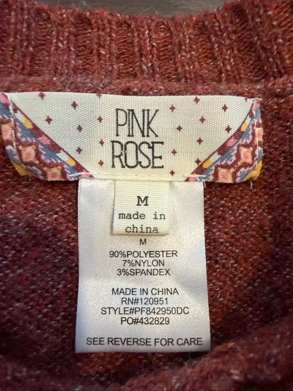 Pink Rose Rust Crewneck Sweater with White Sleeve Stripes Size Medium - P27 - Image 2