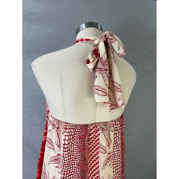 NWT Banana Republic Red White Mixed Print Halter Maxi Dress Tie Neck S Resort - Image 5