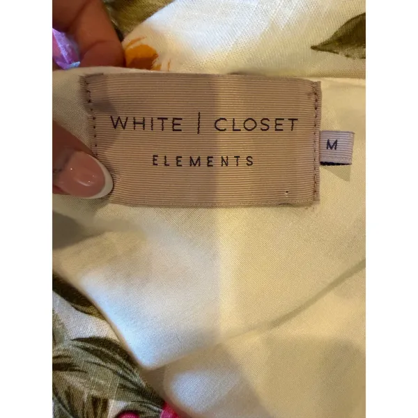 White Closet Maxi Dress Women Medium White Pink Linen Floral Boho Cottagecore - Image 10