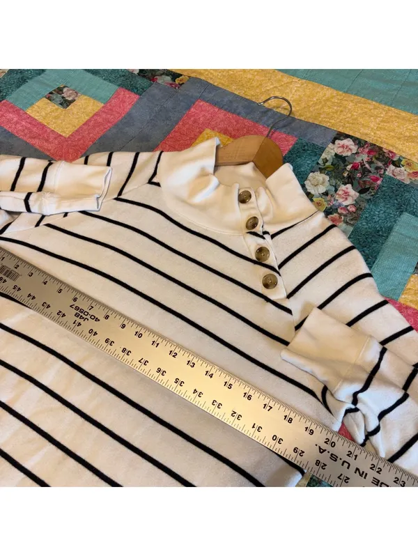 J.Crew $98 Woman’s S striped Wide Button mock neck button top Sweater Tunic - Image 7