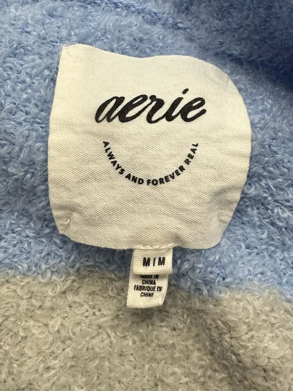 Aerie Teddy Boucle Sweater Ocean Sky Stripes Women’s Medium - Image 2