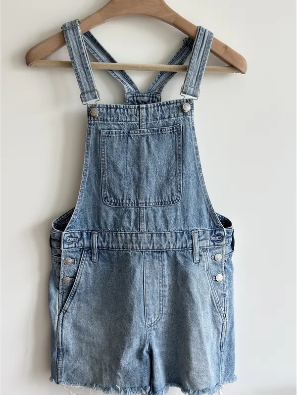 Madewell Adirondack Short Denim Overalls Benham Wash Size Small - Image 3