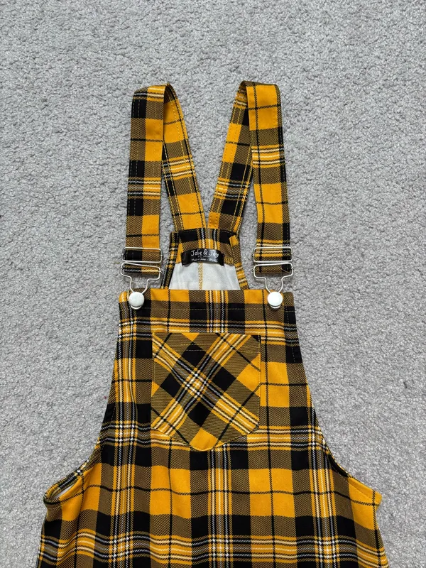 Jolie & Joy Yellow Plaid Pinafore Overall Mini Dress - Image 3