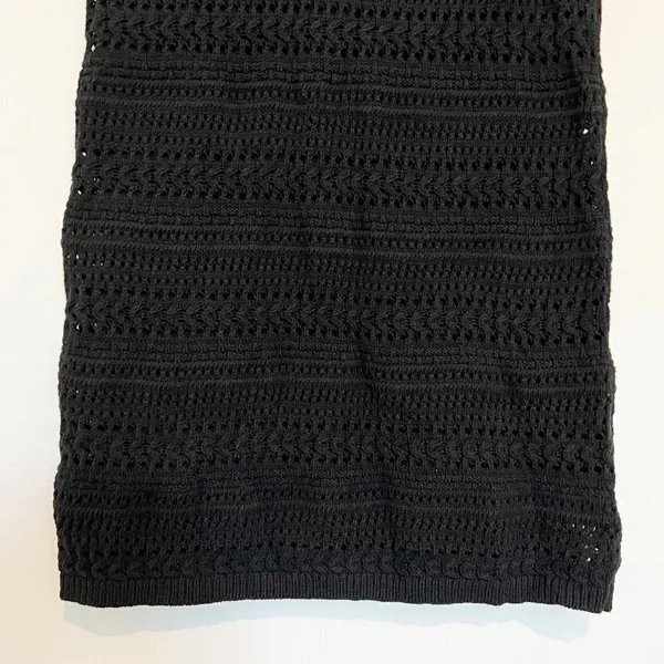 Crochet Mini Dress Size S Black Ruffle Strap Open Knit Lined Party Dark Coquette - Image 5