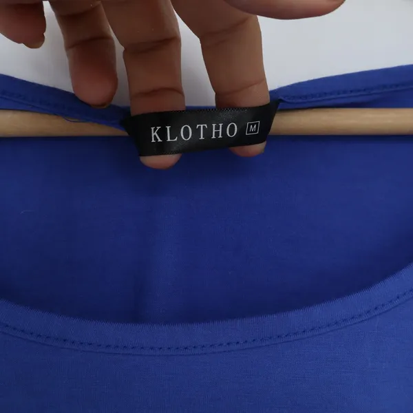 Klotho Crop Top Womens M Blue Scoop Neck Long Sleeve Stretch Excellent - Image 2