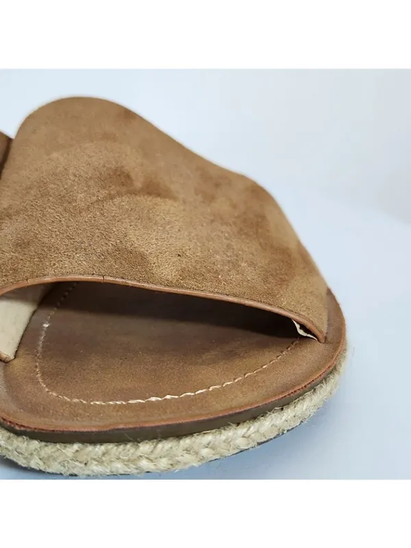 Soda Light Brown Faux Suede Slides Size 8.5 Flaw - Image 4