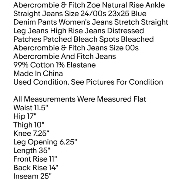 Abercrombie & Fitch Zoe Natural Rise Ankle Straight Jeans Size 24/00s 23x25 Blue Denim Pants - Image 9