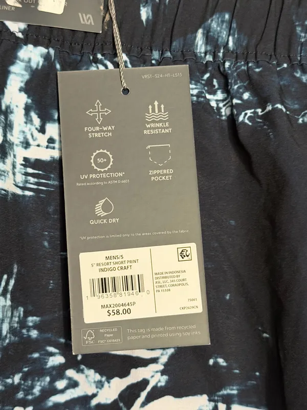 VRST Mens 5" Resort Shorts Print Indigo Craft Size Small $58 Boxer Brief Liner - Image 2