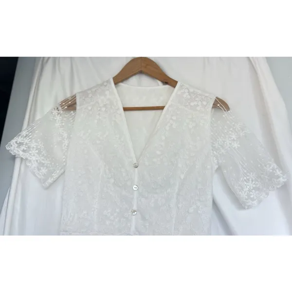White Embroidered Floral Maxi Dress Flutter Sleeve Bridal Wedding Guest Fairy - Image 2