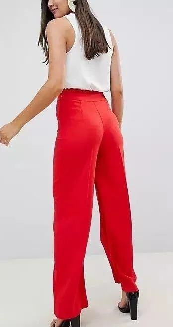 Miss Selfridge Red Belted High-Rise Wide-Leg Pants Bottoms Trousers Slacks Size 2 ❤️✨ - Image 4