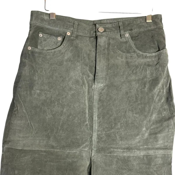 BlankNYC Hunter Green Retro Suede Leather Front Slit Pencil Midi Skirt Size 29 - Image 7