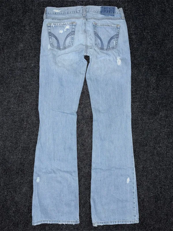 VTG Y2K Hollister Jeans Sz 5 / 29 LONG Light Wash Low Rise Distressed Flare Surf - Image 4