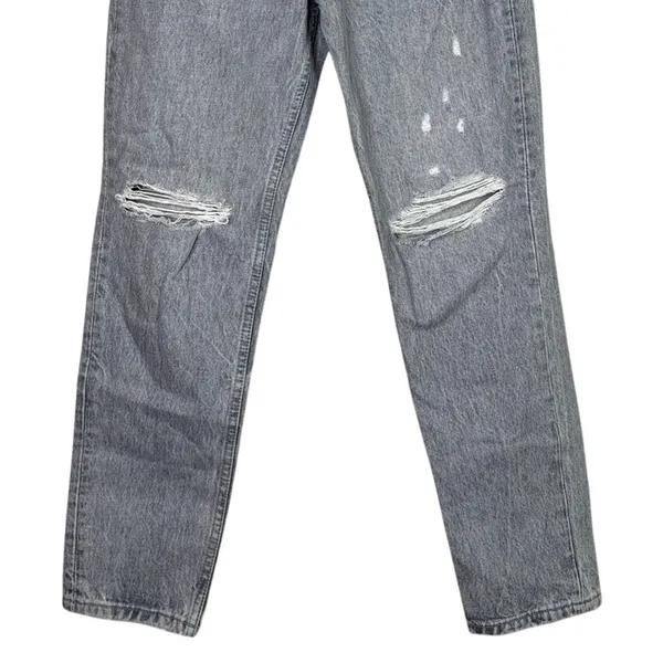 ZARA Straight Leg High Waisted Distressed Jeans Raw Hem 2 Rinsed Black #3900 - Image 4