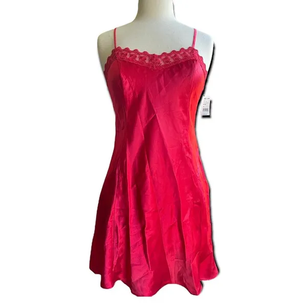 Red Satin Lace Dress Size M - Image 2