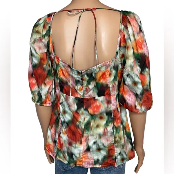 J CREW Squareneck Top size 8 Liberty Hazy Days Floral Tie Back Puff Sleeves - Image 6