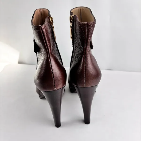 Talbots Brown Leather Platform Ankle Booties Heels Size 7.5 B Made in Brazil - Image 9