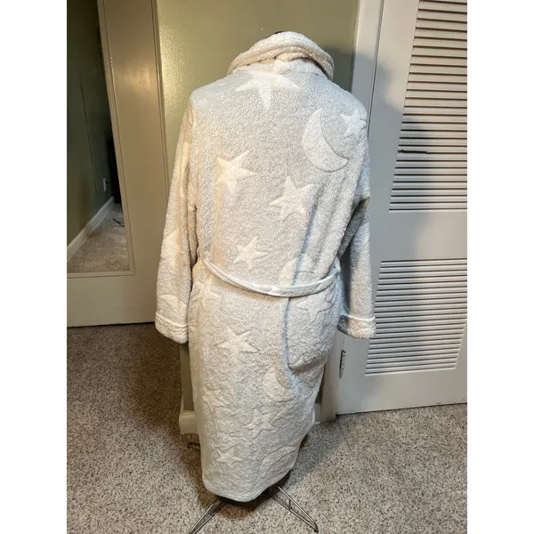 Secret Treasures Women's Sz XL 16-18 Plush Robe Light Gray White Moon Star Print - Image 8