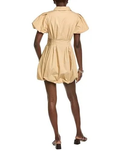 Olivaceous Button Down Tan Bubble Skirt Mini Dress - Image 2