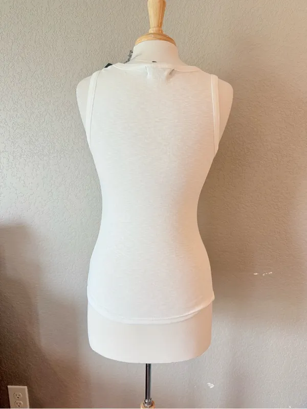 NWT Marled Essentials Ivory Fitted Tank Top XS Cotton Modal Flawed - Image 2