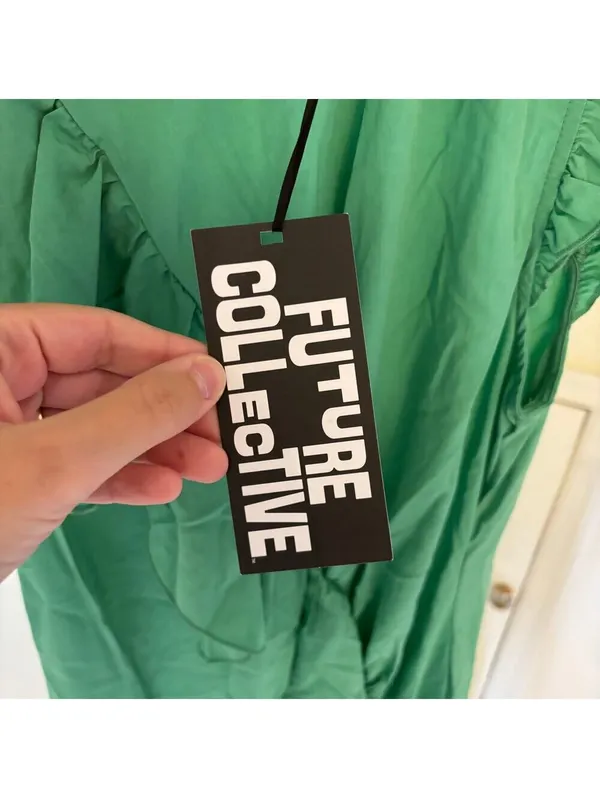 Future Collective NWT Women's Flutter Asymmetrical Ruffle Midi Dress Green S - Image 5