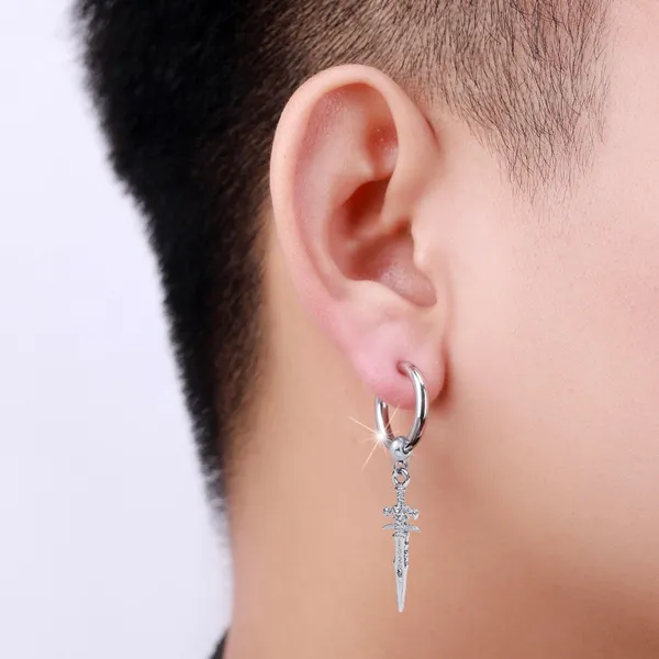 Titanium Steel Dagger Dangle Drop Earrings for Men Women,Punk Hip Hop Earrings - Image 2
