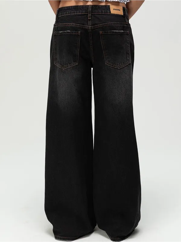 RSQ Low Rise Baggy Wide Leg Jeans In Washed BLACK Sz. 27 - Image 9