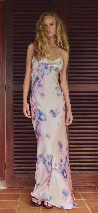 Zara maxi dress satin bodycon open back cowl neck tie dye summer evening - Image 14