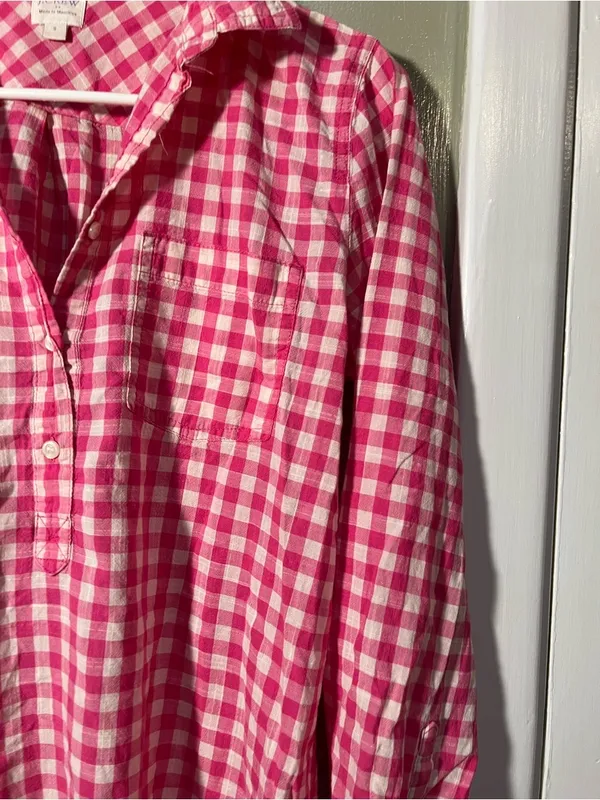 J. Crew Factory Women's Size Small Plaid Gauze Shirt in Boy Fit Buff Berry Pink - Image 5