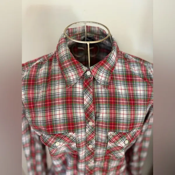 Abercrombie & Fitch Vintage Y2K Plaid Snap Front Shirt Size S Red - Image 10