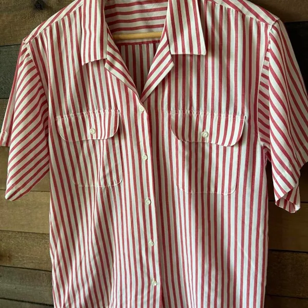 Vintage Tabi International Red White Stripe Button Up Shirt - Image 5