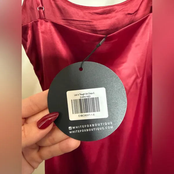 White Fox Boutique Burgundy Satin Chemise - Image 4