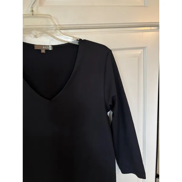 Judy P Black Microfiber V-Neck 3/4 Sleeve Tunic Top Size Medium Made in USA - Image 3