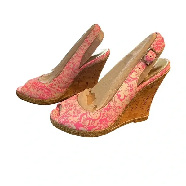 🎀 Lilly Pulitzer Krisie Pink Leather Cork Wedges 💕 Size 6‎ Barbiecore 🎀 - Image 2