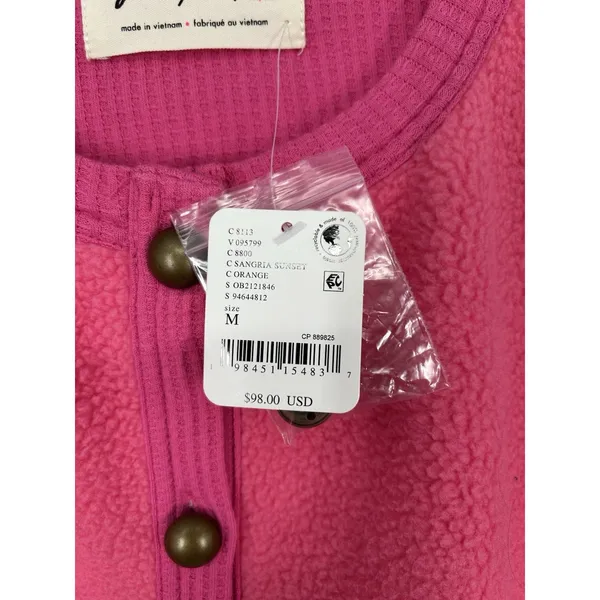 Free People Hug Me Sherpa Button Up Sweater Sangria Sunset Hot Pink Medium - Image 4