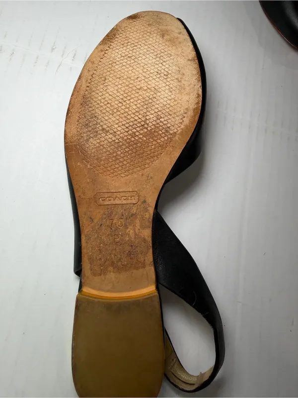 Coach Black Leather Slingback Flats with Floral Stud Accent - Image 4