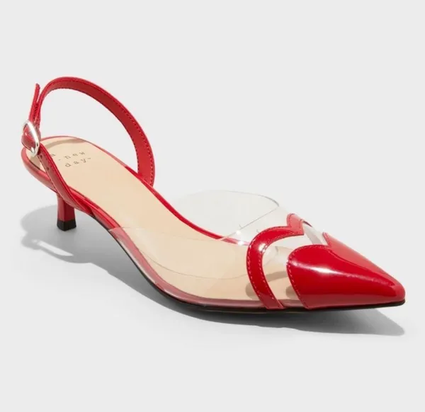 A New Day Red Clear Slingback Heels Kitten Heel Pointed Toe Valentine Y2K Sz 7.5 - Image 2