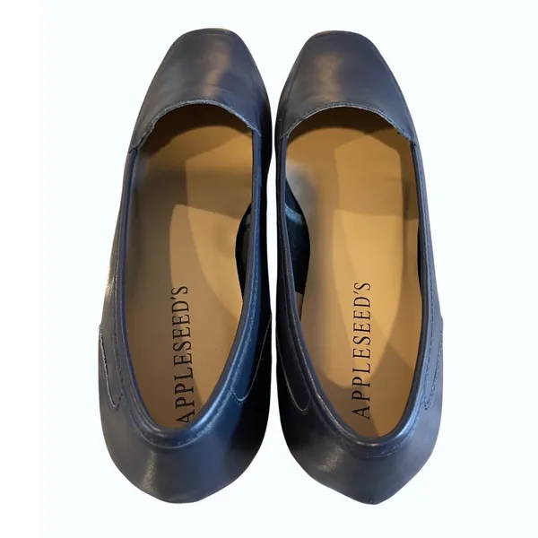 Appleseed's Loafers Women 9.5N Navy Blue Classic Preppy Leather Square Toe Flats - Image 2