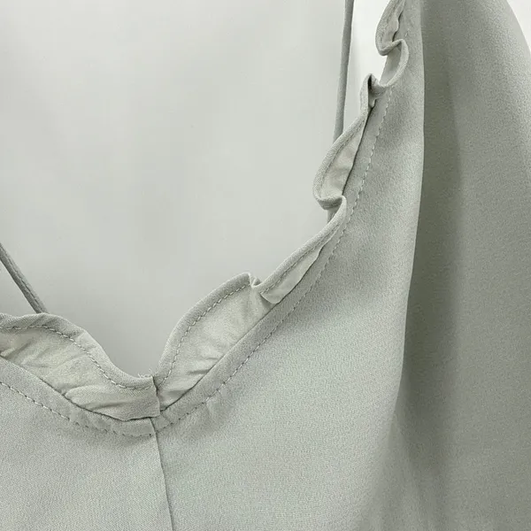 Abercrombie & Fitch Ruffle Slip Maxi Dress‎ Large Tall Sage Green Tie Back Slit - Image 3