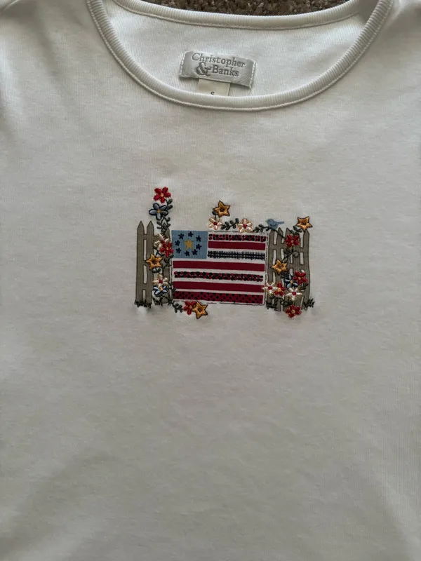 Christopher & Banks 100% cotton embroidered USA flag t-shirt - Image 2
