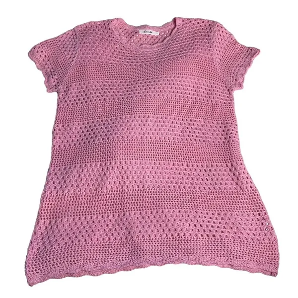 Caracilia Pink Crochet Knit Tunic Top Shirt‎ Dress Size XL - Image 2
