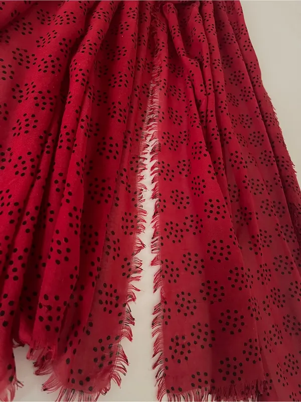 Echo Red Polka Dot Fringed Scarf - Image 4
