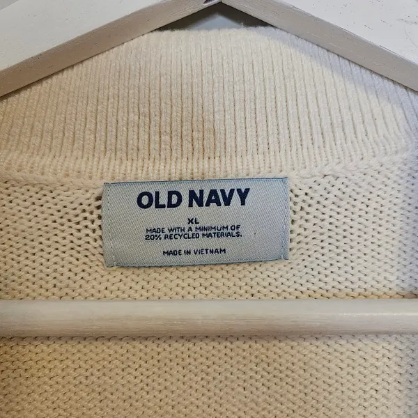 Old Navy Women's V-Neck Cream Polo Sweater Neutral Casual Collared Long Sleeve - Image 8